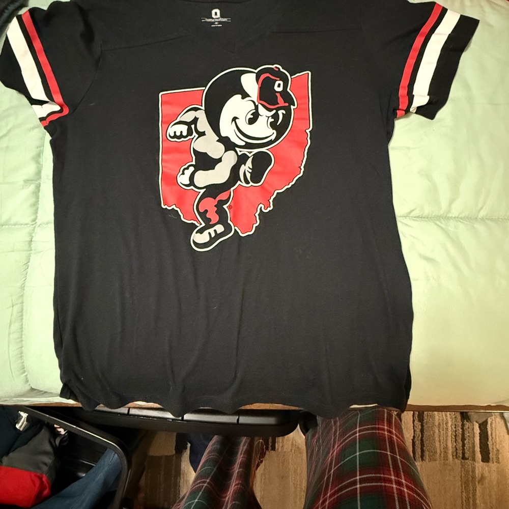 Black Graphic buckeye T-Shirt with Red and White Accents Brutus Ohio state grey